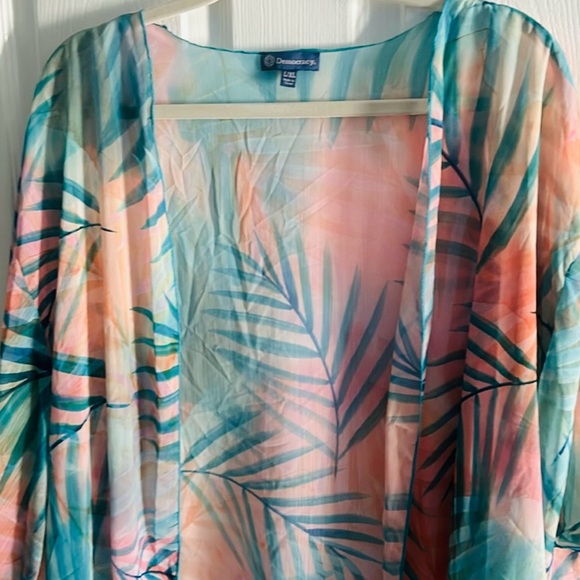 Democracy Aqua Multi Color Palm Swimwear Coverup - Picture 3 of 16